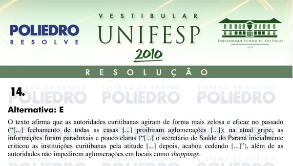 Questão 14 - Português e Inglês - UNIFESP 2010