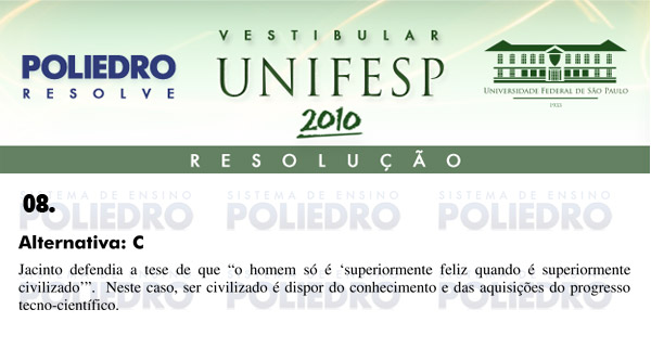 Questão 8 - Português e Inglês - UNIFESP 2010