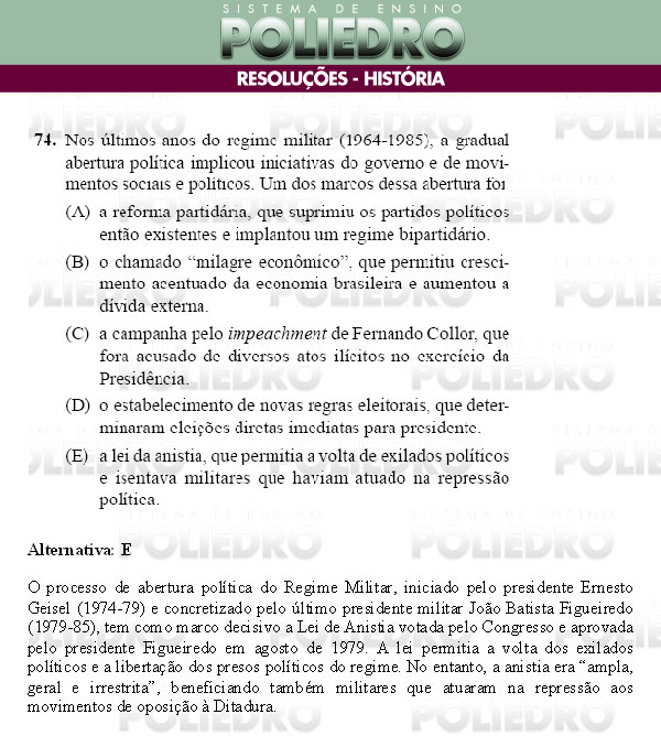 Questão 74 - Conhecimentos Gerais - UNIFESP 2009