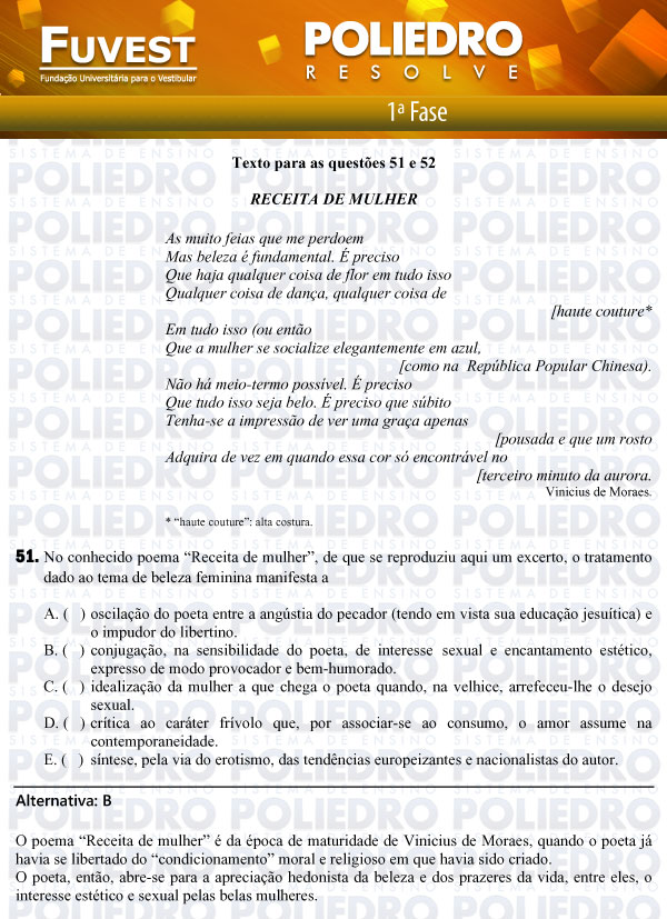 Questão 51 - 1ª Fase - FUVEST 2012