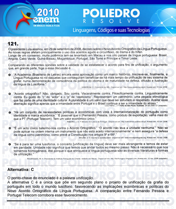 Questão 121 - Domingo (Prova rosa) - ENEM 2010