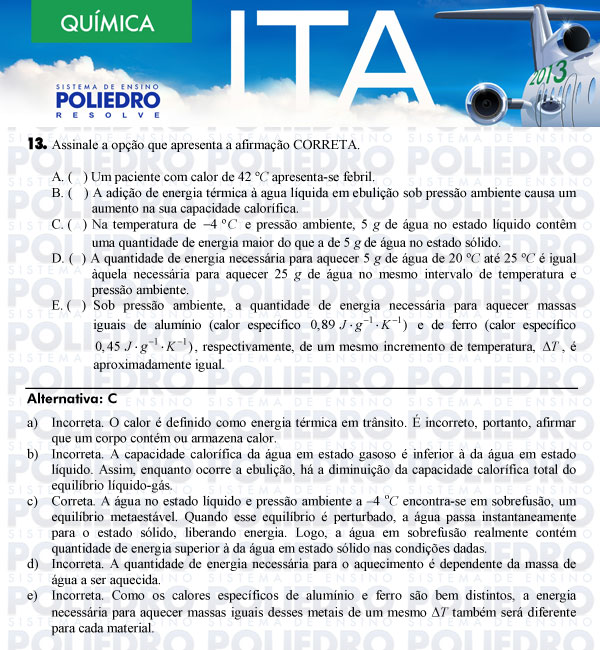 Questão 13 - Química - ITA 2013