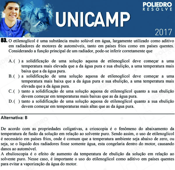 Questão 83 - 1ª Fase - UNICAMP 2017