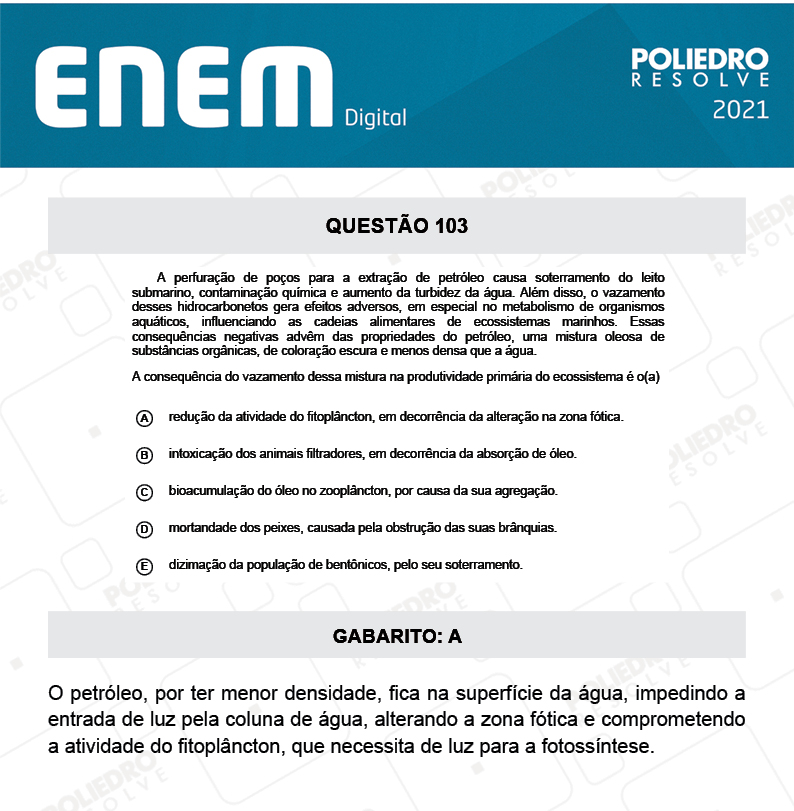 Questão 103 - 2º Dia - Prova Azul - ENEM DIGITAL 2020