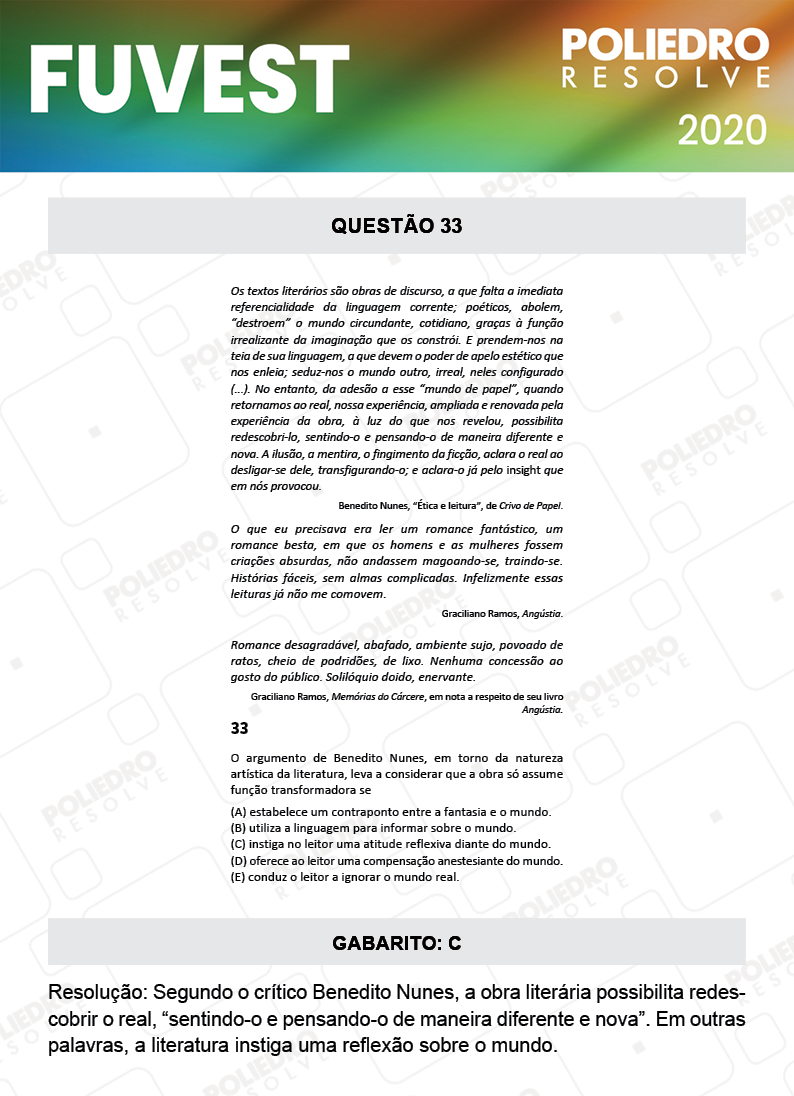 Questão 33 - 1ª Fase - Prova V - FUVEST 2020