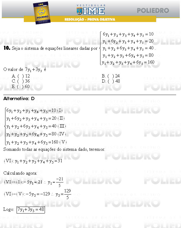 Questão 10 - Objetiva - IME 2009