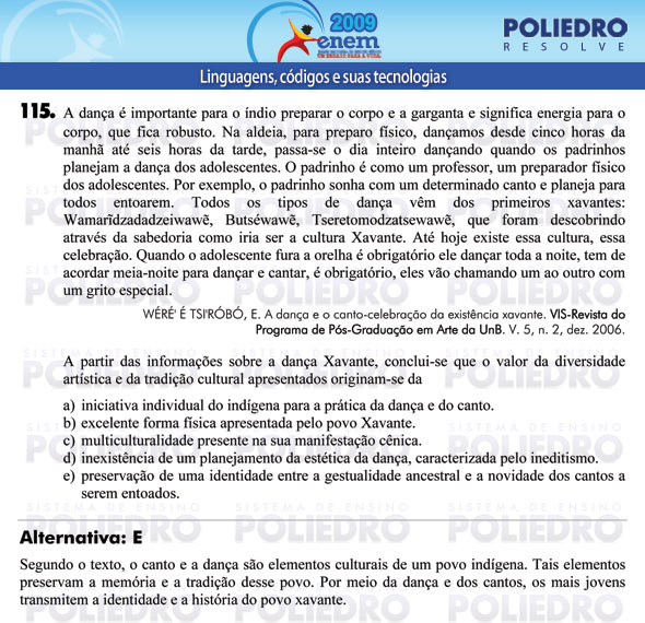 Questão 115 - Prova - ENEM 2009