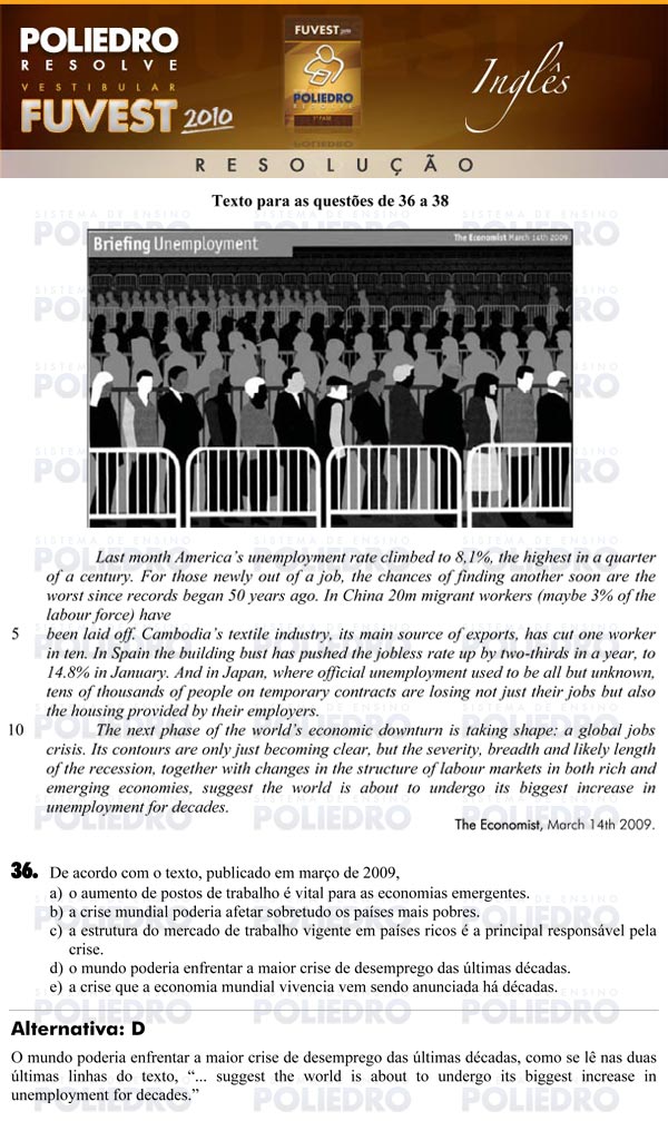Questão 36 - 1ª Fase - FUVEST 2010