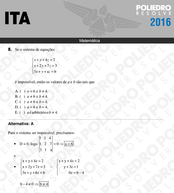 Questão 8 - Matemática - ITA 2016