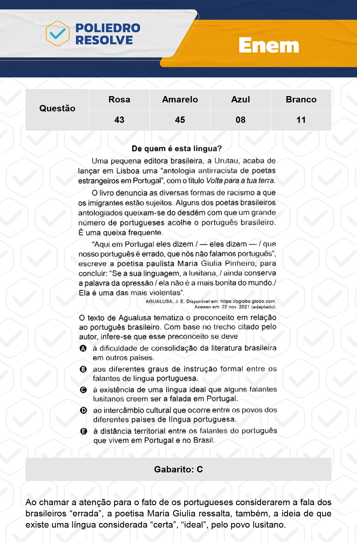 Questão 43 - Dia 1 - Prova Rosa - Enem 2023