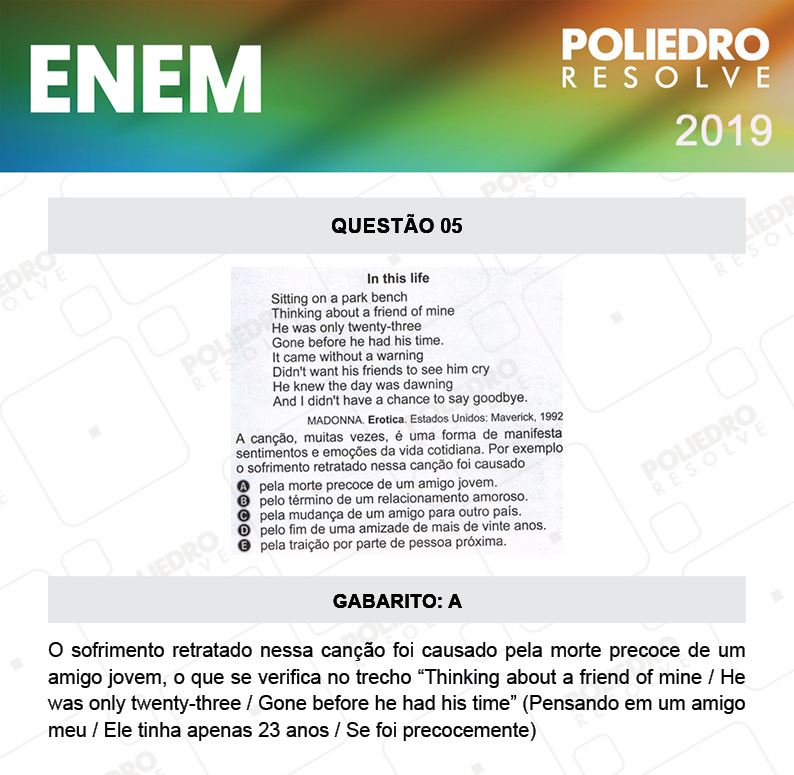 Questão 5 - 1º DIA - PROVA AMARELA - ENEM 2019