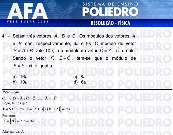 Questão 41 - Prova Modelo A - AFA 2013