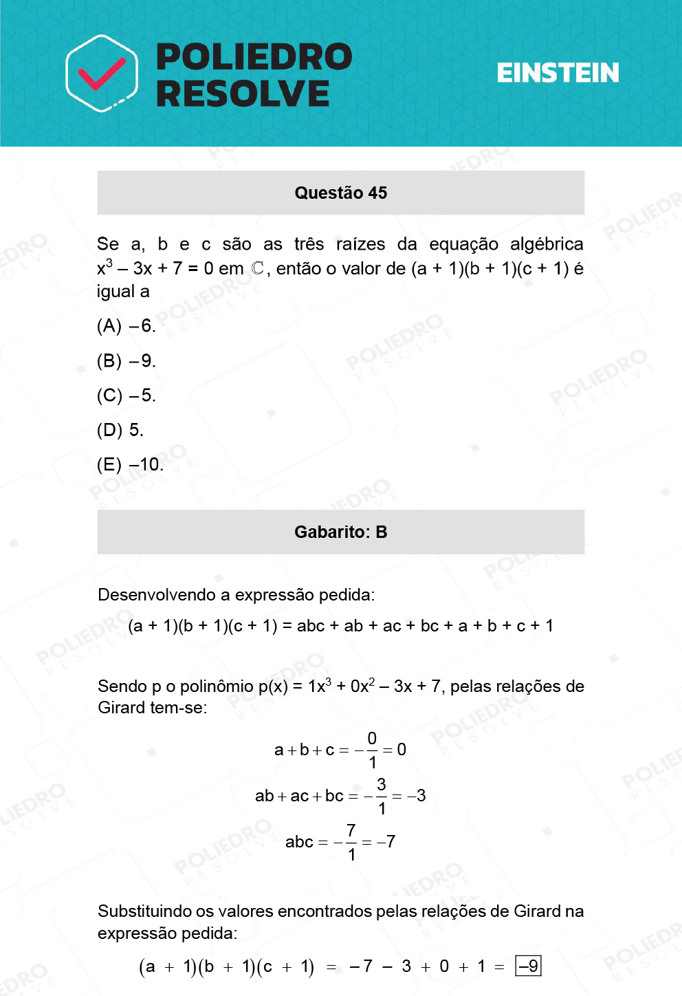 Questão 45 - Fase única - EINSTEIN 2022