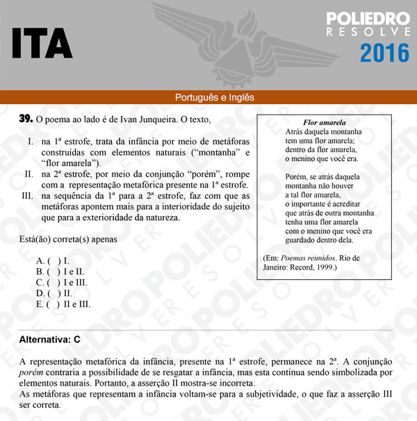 Questão 39 - Português e Inglês - ITA 2016