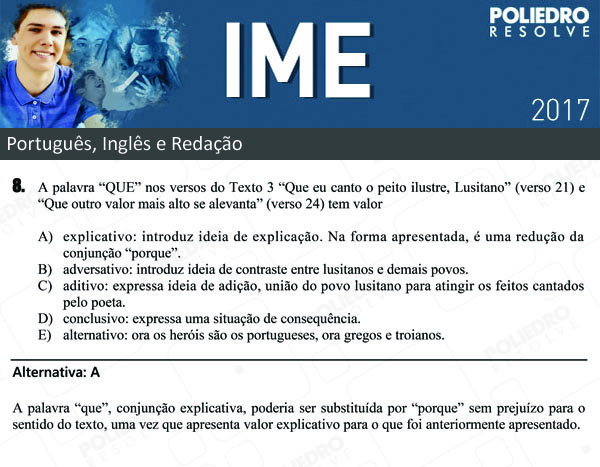 Questão 8 - Português e Inglês - IME 2017