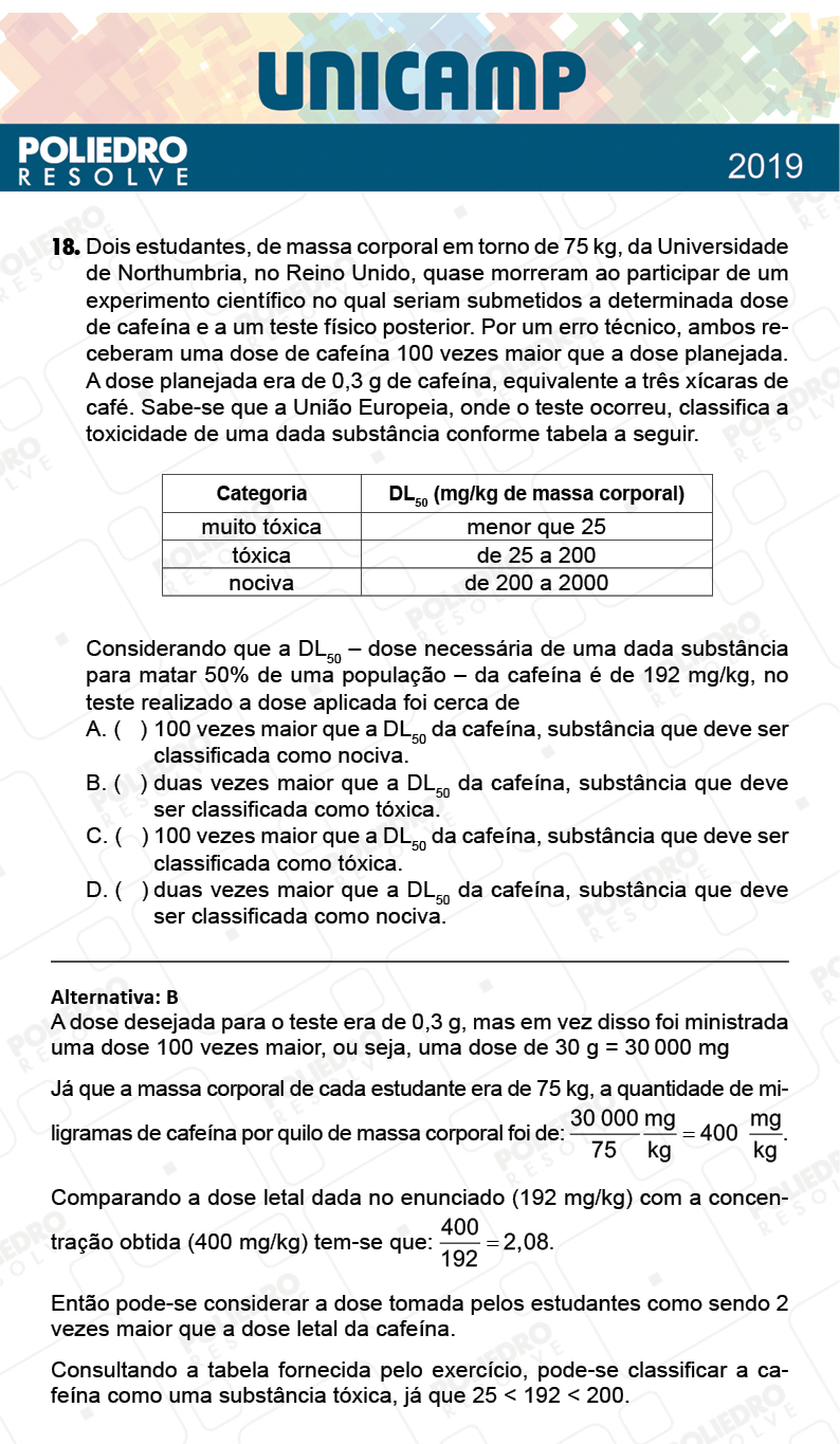 Questão 18 - 1ª Fase - PROVA Q e X - UNICAMP 2019