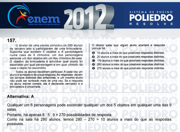 Questão 157 - Domingo (Prova rosa) - ENEM 2012