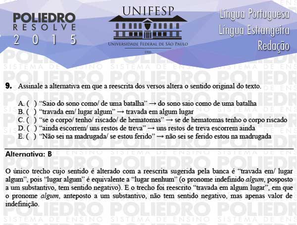 Questão 9 - Línguas - UNIFESP 2015