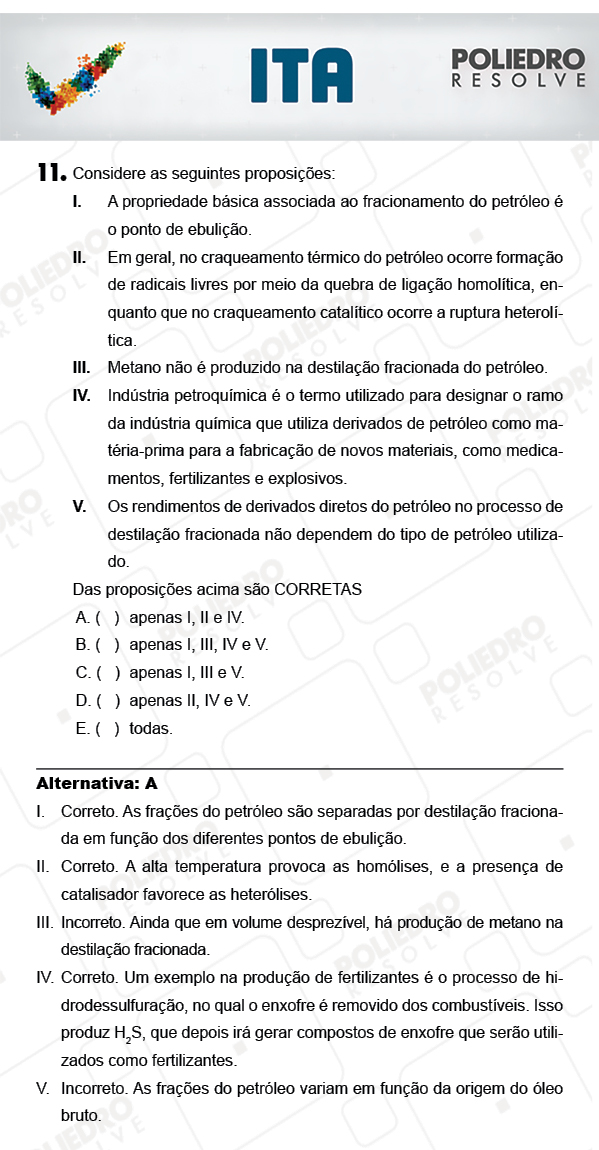 Questão 11 - Química - ITA 2018