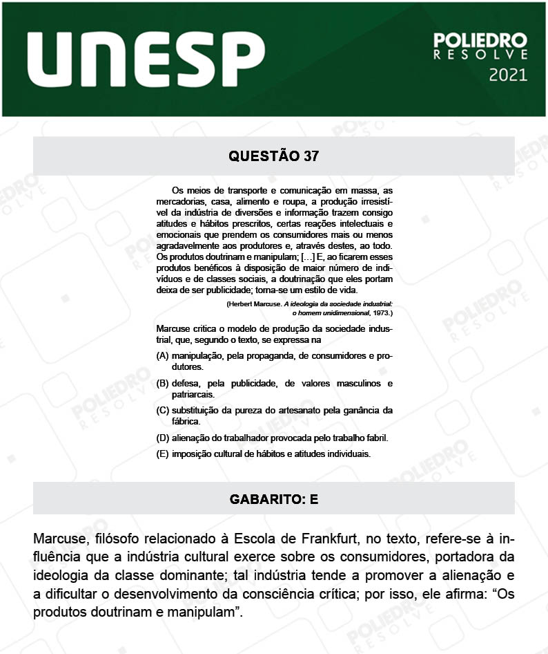 Questão 37 - 2ª Fase - UNESP 2021