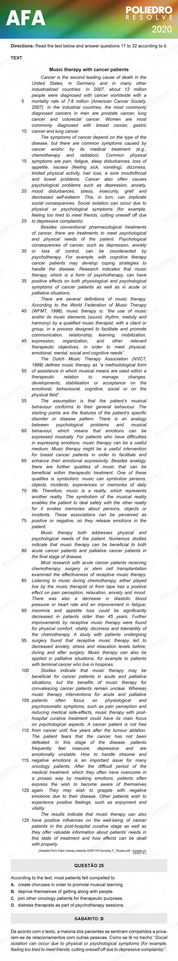 Questão 25 - Prova Modelo C - AFA 2020