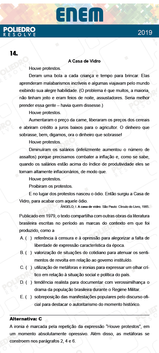 Questão 14 - 1º Dia - Prova BRANCA - ENEM 2018