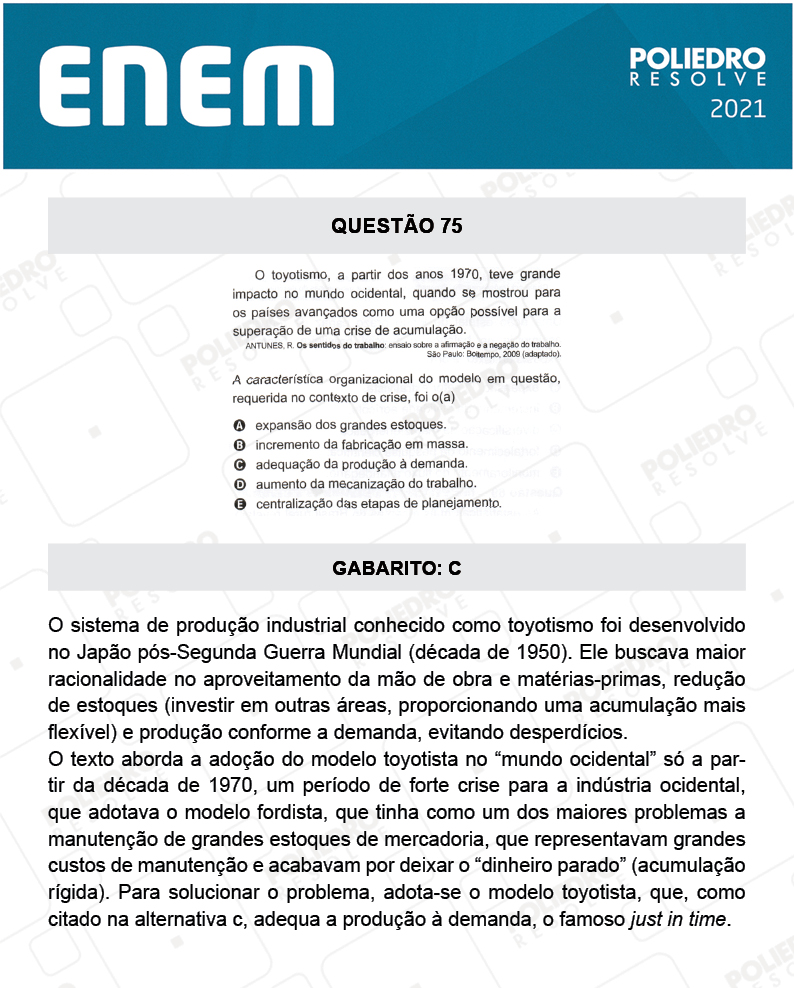 Questão 75 - 1º DIA - Prova Amarela - ENEM 2020