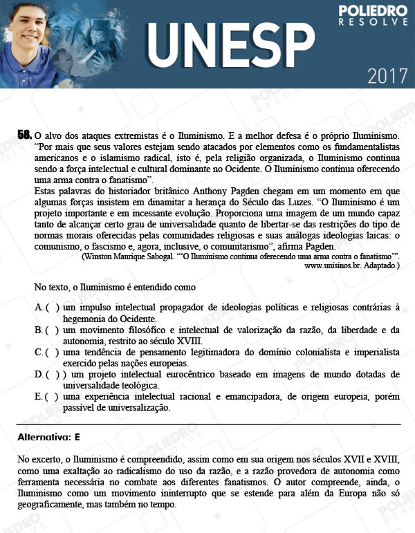 Questão 58 - 1ª Fase - UNESP 2017