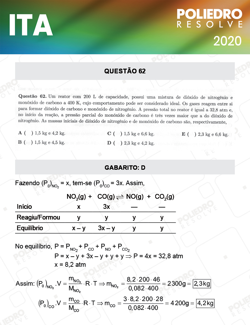 Questão 62 - 1ª Fase - ITA 2020