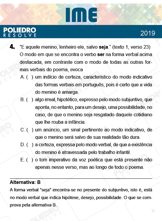 Questão 4 - 2ª Fase - Português/Inglês - IME 2019