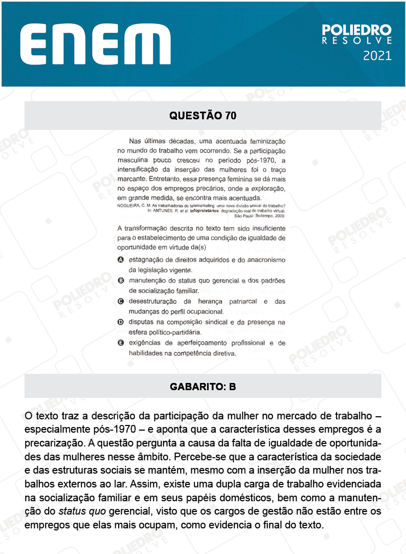 Questão 70 - 1º DIA - Prova Amarela - ENEM 2020