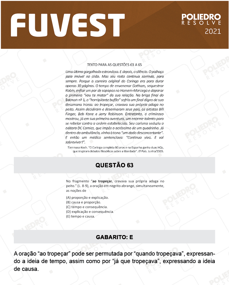 Questão 63 - 1ª Fase - FUVEST 2021