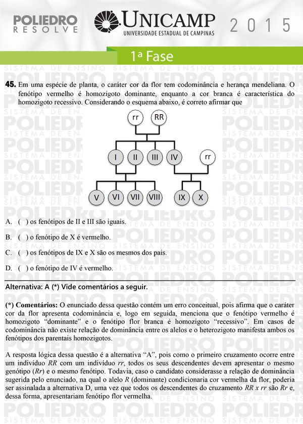 Questão 45 - 1ª Fase - UNICAMP 2015