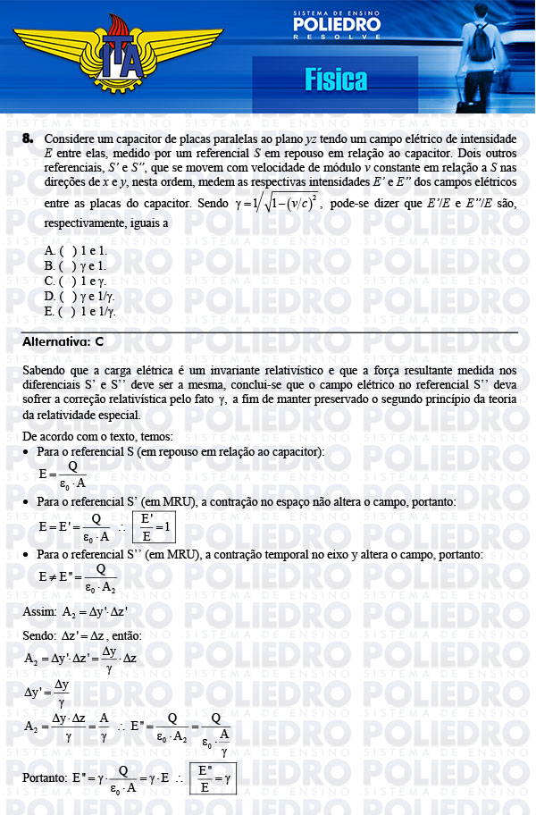 Questão 8 - Física - ITA 2014