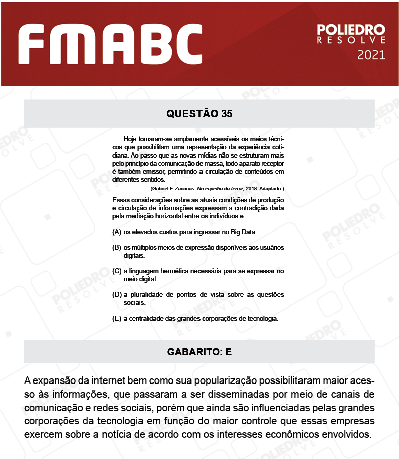 Questão 35 - Fase única - FMABC 2021