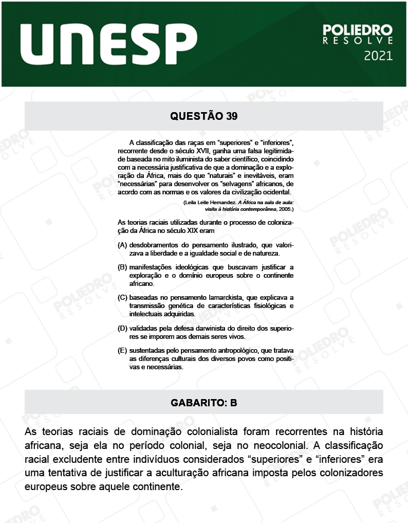 Questão 39 - 1ª Fase - 2º Dia - UNESP 2021