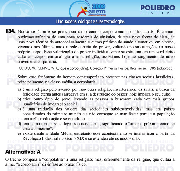 Questão 134 - Prova - ENEM 2009