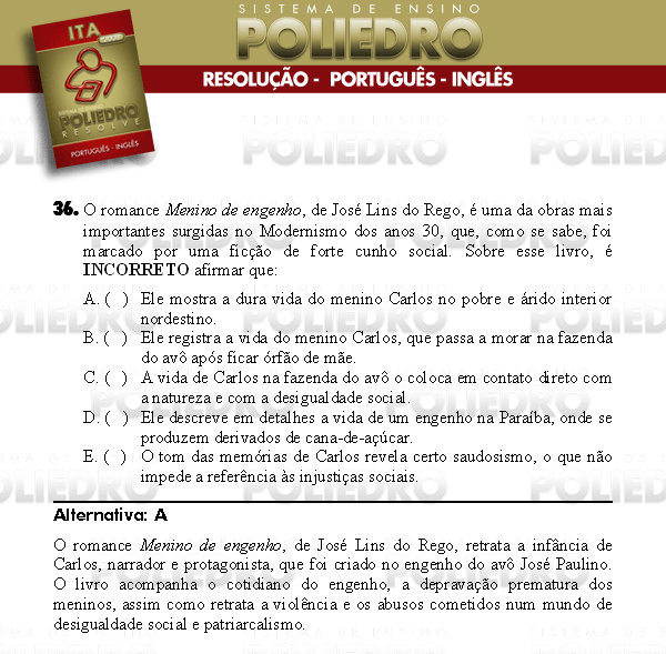 Questão 36 - Português e Inglês - ITA 2008