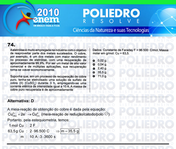 Questão 74 - Sábado (Prova azul) - ENEM 2010