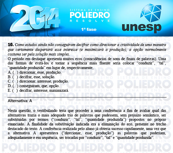 Questão 10 - 1ª Fase - UNESP 2014