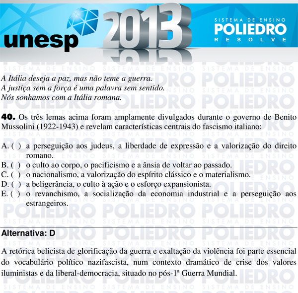 Questão 40 - 1ª Fase - UNESP 2013