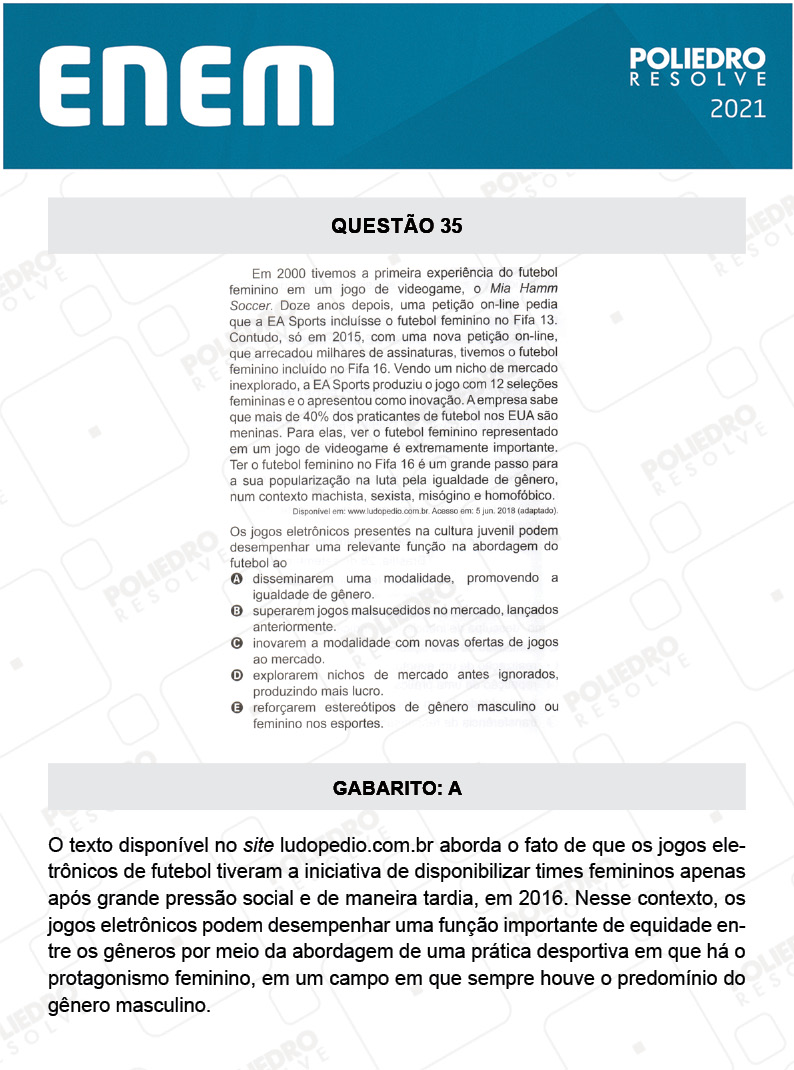 Questão 35 - 1º DIA - Prova Azul - ENEM 2020