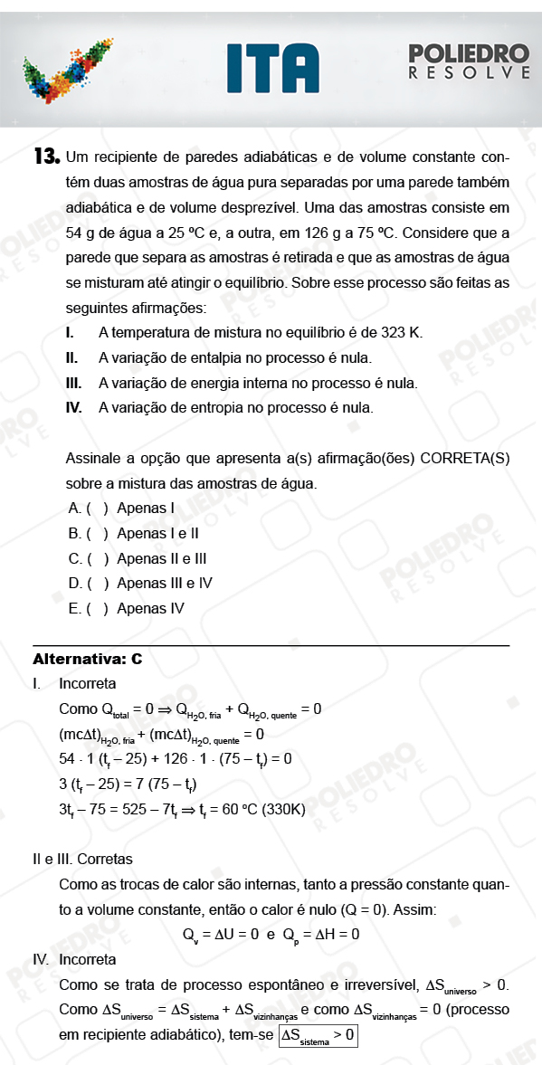 Questão 13 - Química - ITA 2018