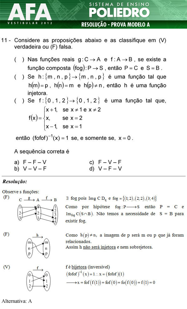Questão 11 - Prova Modelo A - AFA 2012