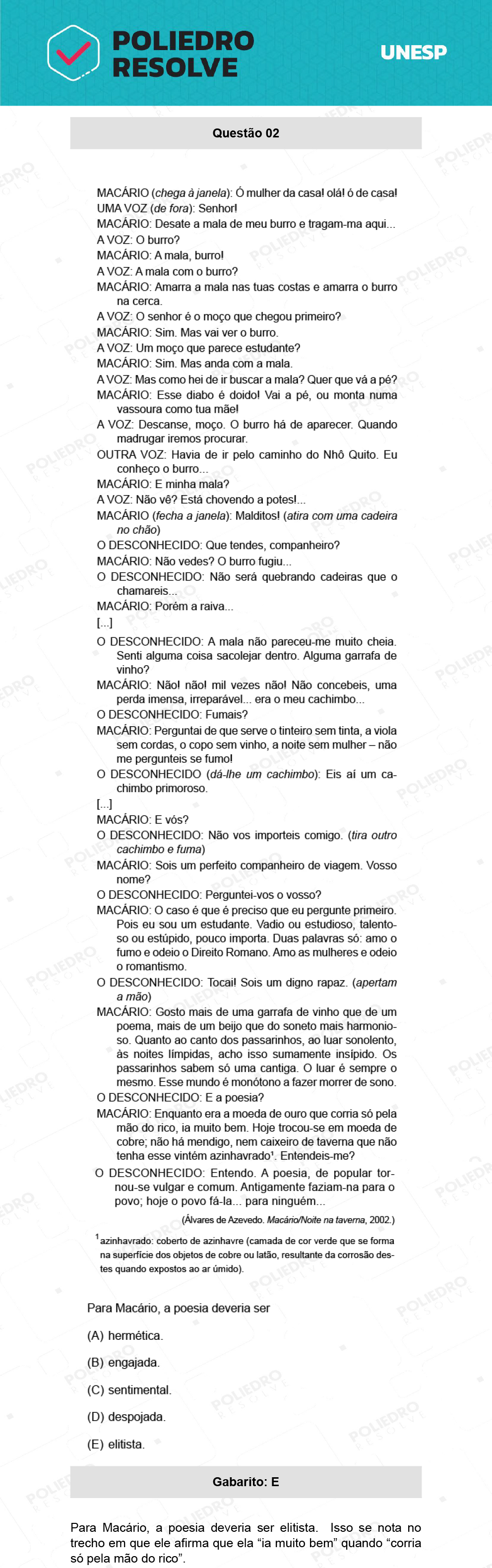 Questão 2 - 1ª Fase - Ext / Hum - UNESP 2022