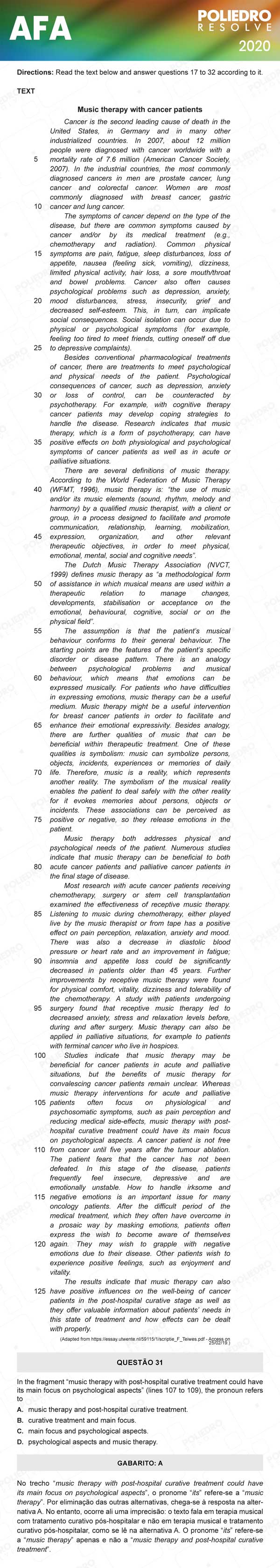 Questão 31 - Prova Modelo C - AFA 2020