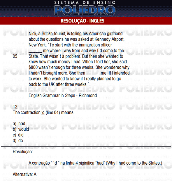 Questão 12 - Inglês e Matemática - AFA 2010