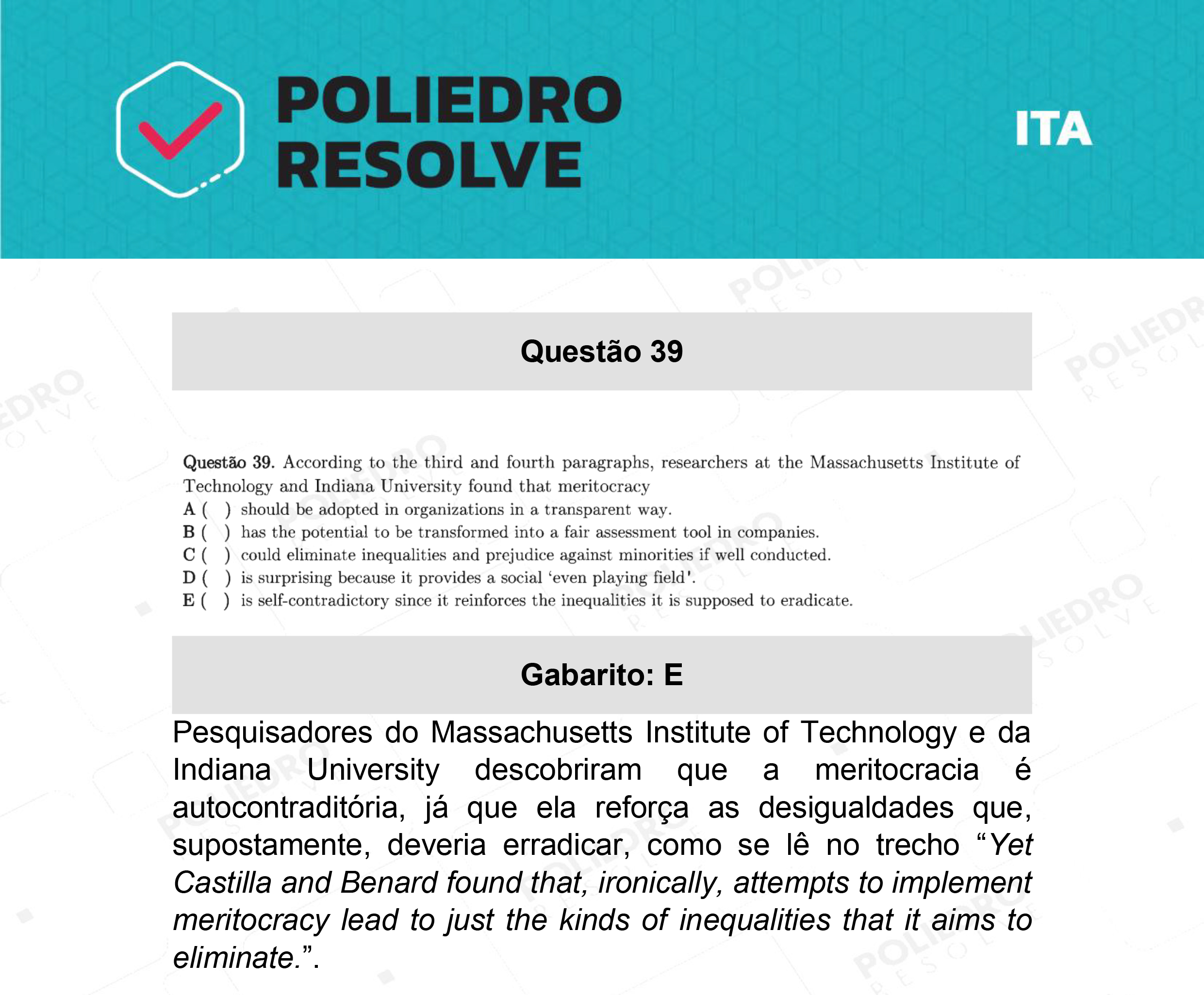 Questão 39 - 1ª Fase - ITA 2022