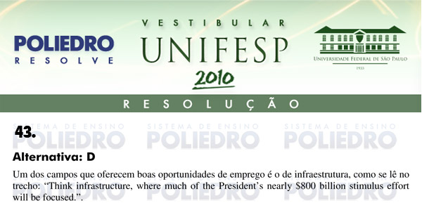 Questão 43 - Português e Inglês - UNIFESP 2010