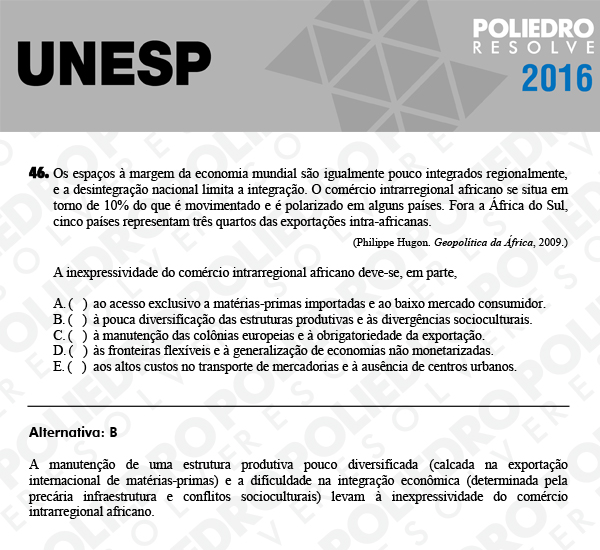 Questão 46 - 1ª Fase - UNESP 2016